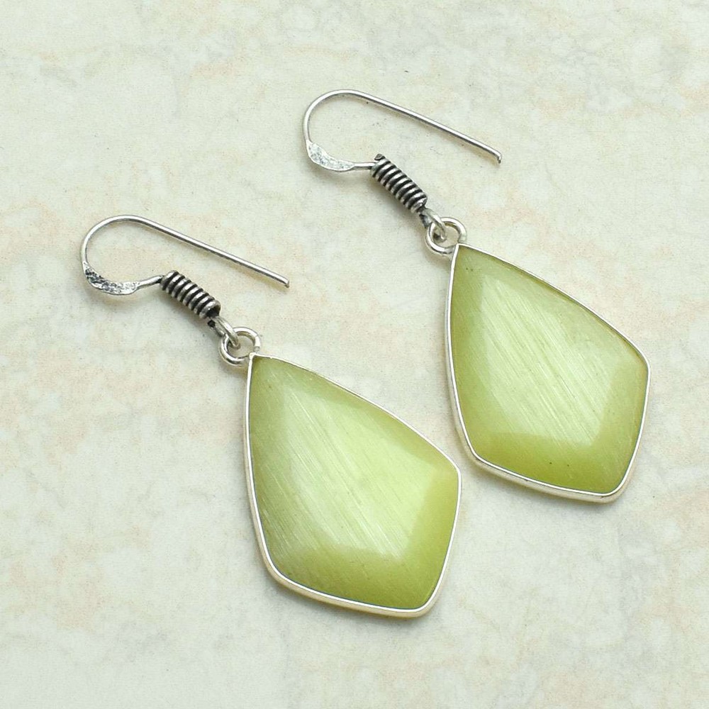 Cat Eye Gemstone Handmade Drop Dangle Earrings Jewelry Women Gift 1.64