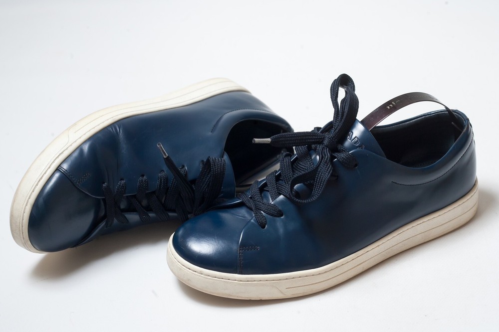 PRADA Blue Leather Sneakers for Men Size UK 8 US 9 Style 4E2996