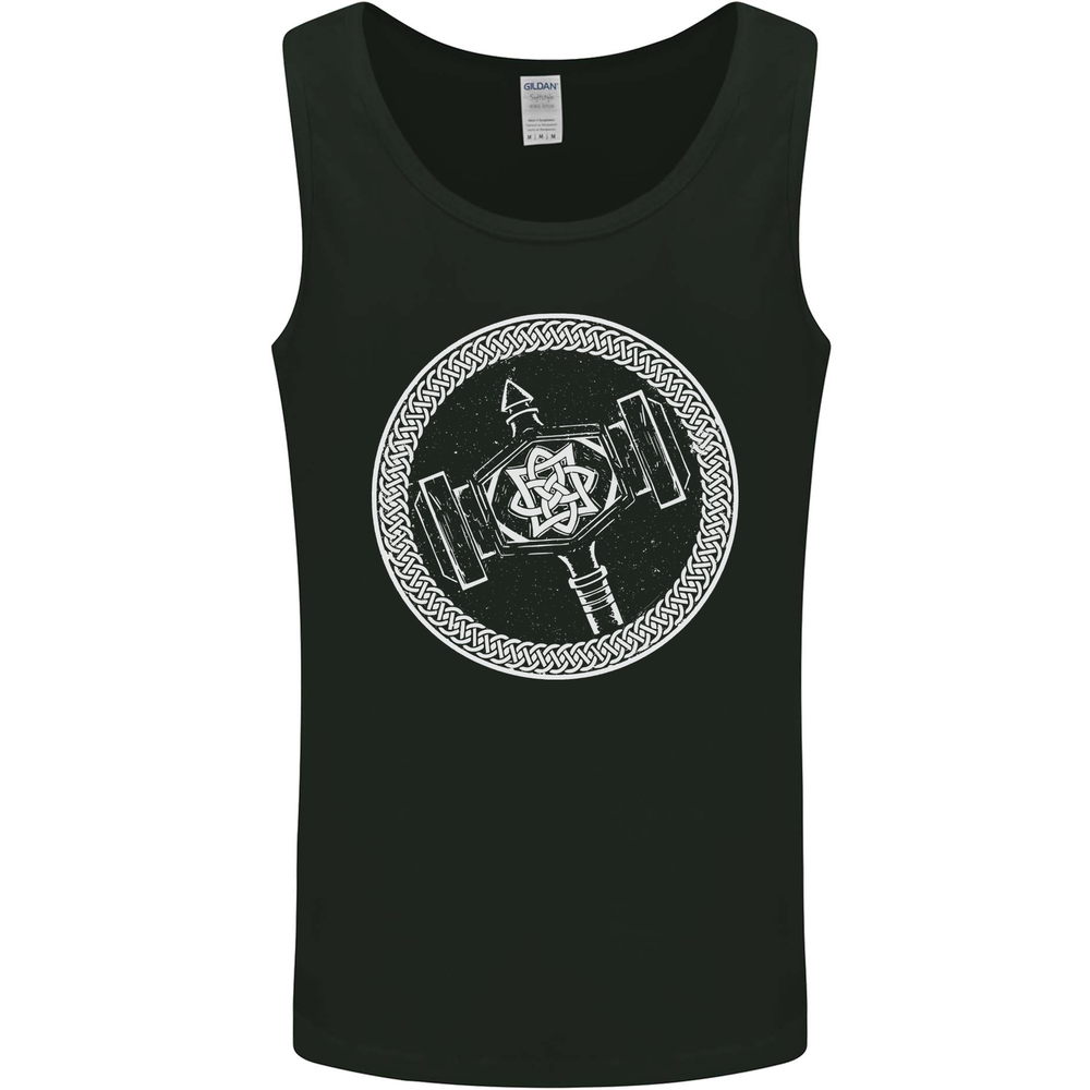 Thor Hammer in a Viking Circle White Print Mens Vest Tank Top