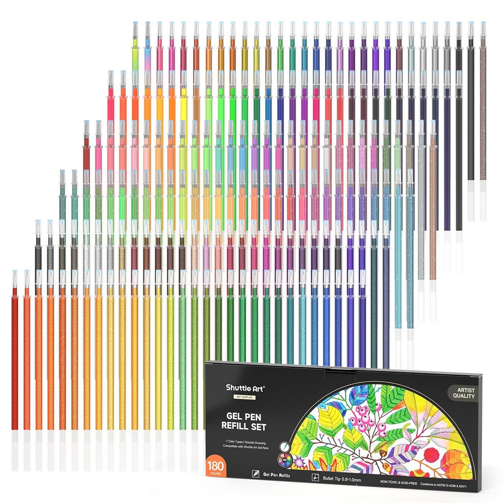 Gel Pen Refills, Shuttle Art 180 Colors (No Duplicates) Gel Pen Refills, 7 Co...