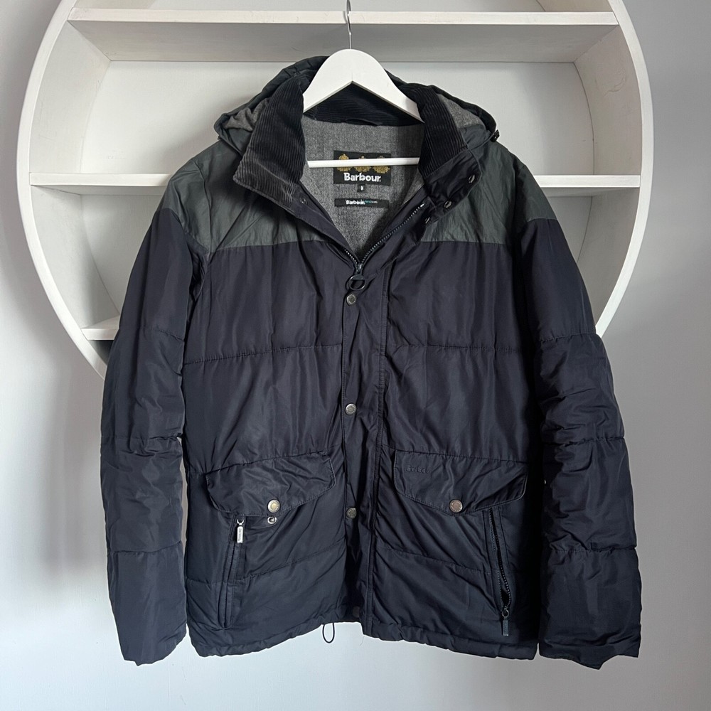Men's BARBOUR CROMER FIBREDOWN Quilt Puffer Nylon Blue Jacket Size M