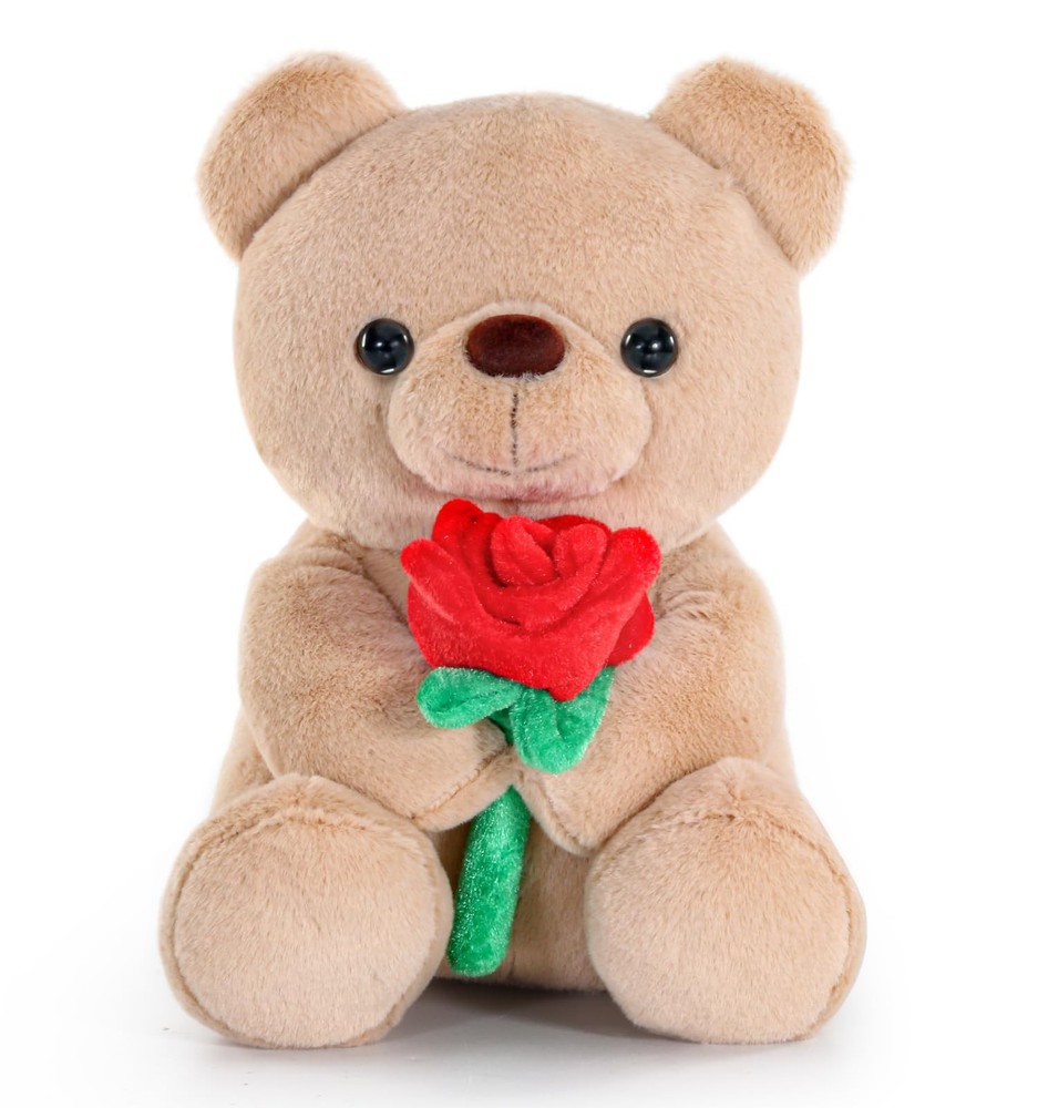 Teddy Bear Stuffed Animal with Rose, 9″ Soft 9 inch, Coffee