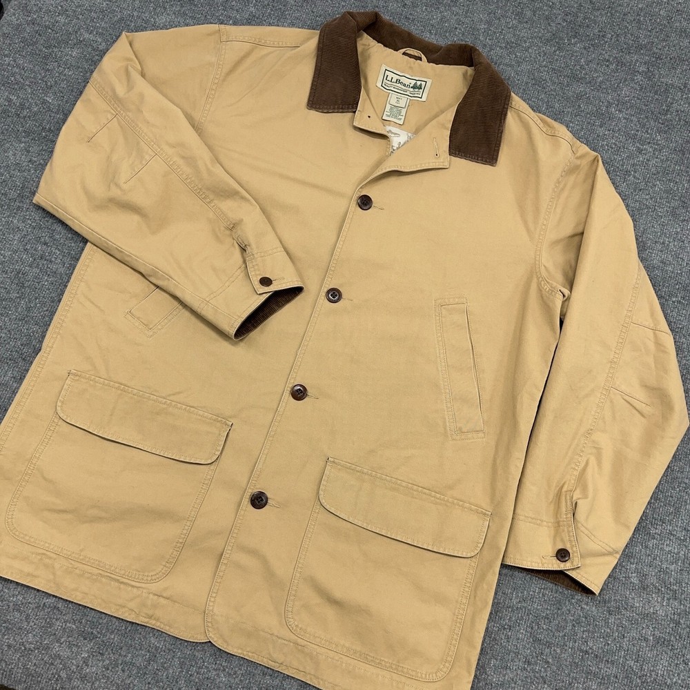 Vintage LL Bean Men XL Tall Khaki Chore Coat Flannel Lined Barn Jacket