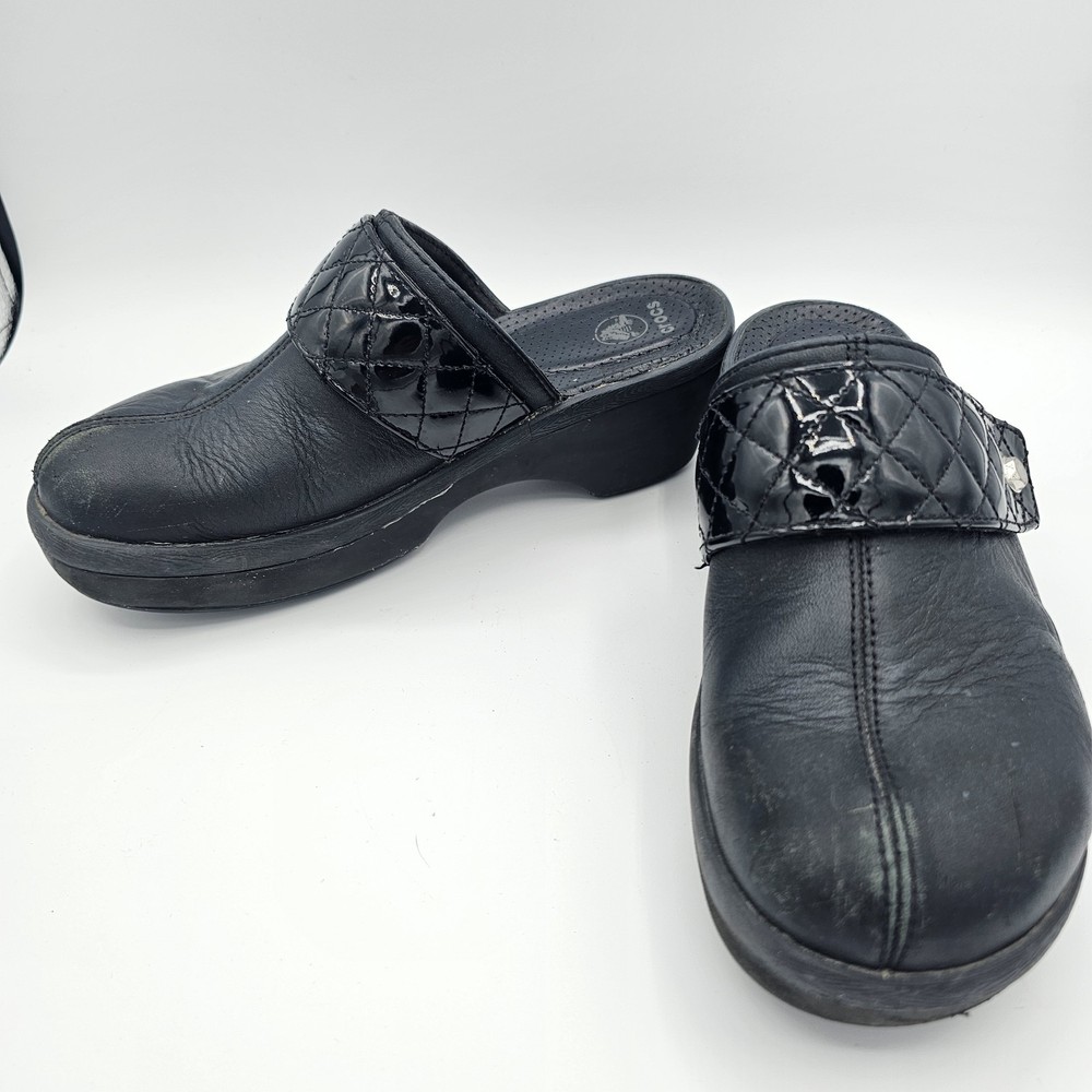 Crocs Black Platform Clog with Quilted Strap Women Size 7