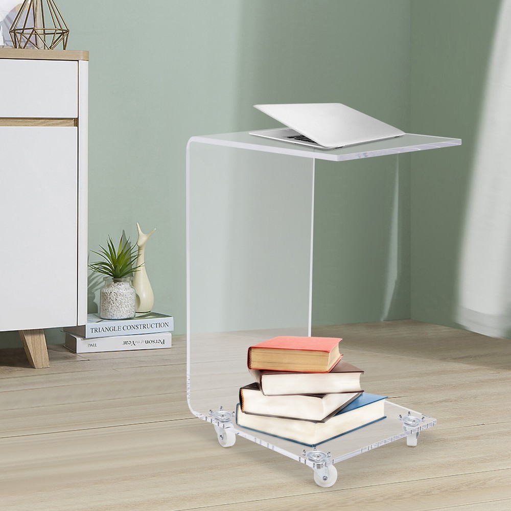 Modern C-Shape Sofa Side Table Tea End Table Transparent Acrylic Coffee Desk