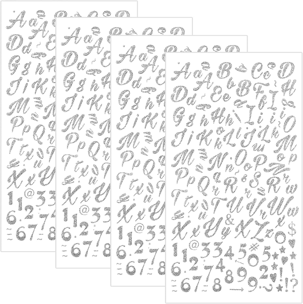 540Pcs Silver Letter Stickers, Glitter Cursive Alphabet Letter and Number Sticke