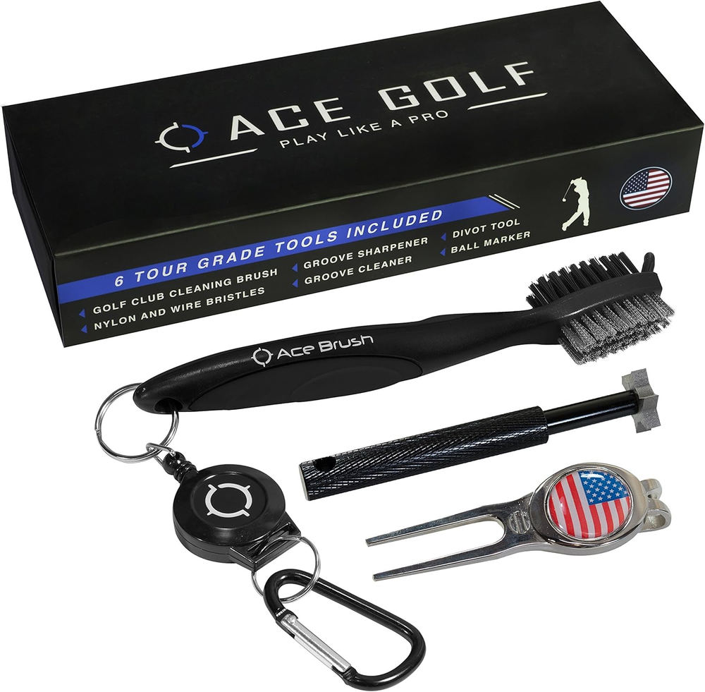 2-in-1 Golf Brush & Groove Cleaner with Divot Tool & Ball Marker  