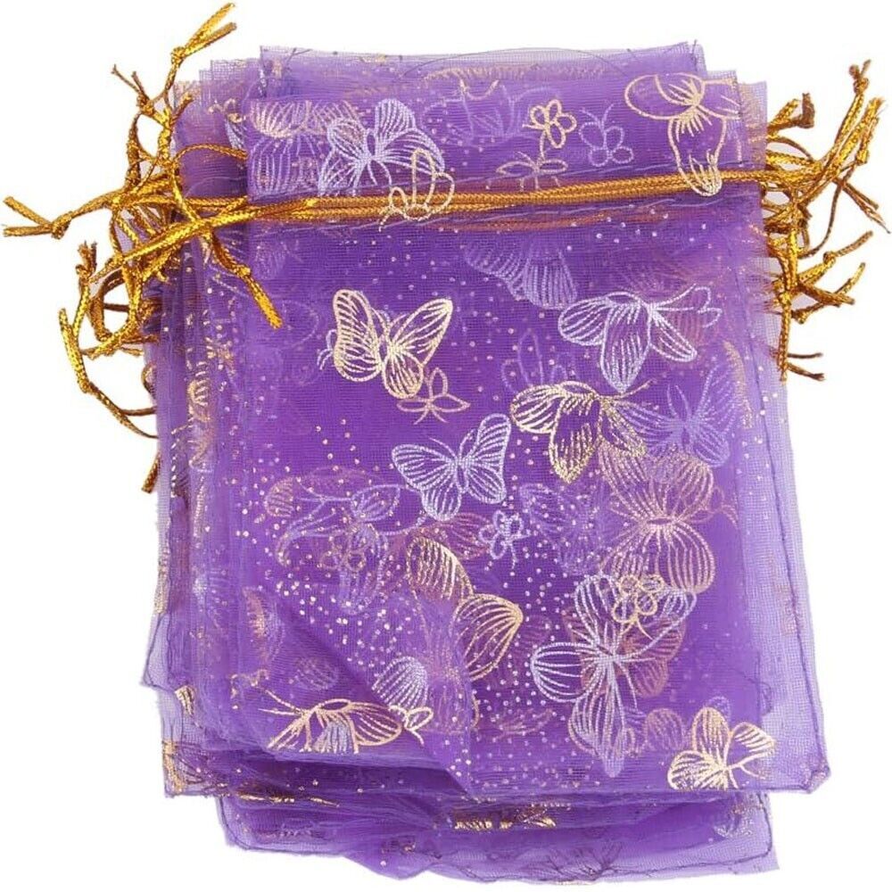 100x Butterfly Organza Bags Mesh Candy Jewelry Gift Pouch w/ Drawstring 3.5x4.7