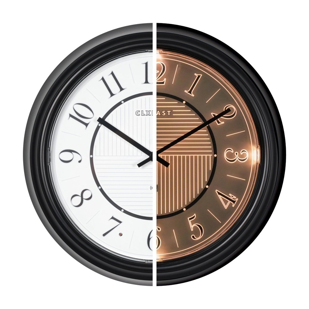 14 Inch LED Backlit Atomic Analog Wall Clock for Indoor Outdoor Use with Battery  