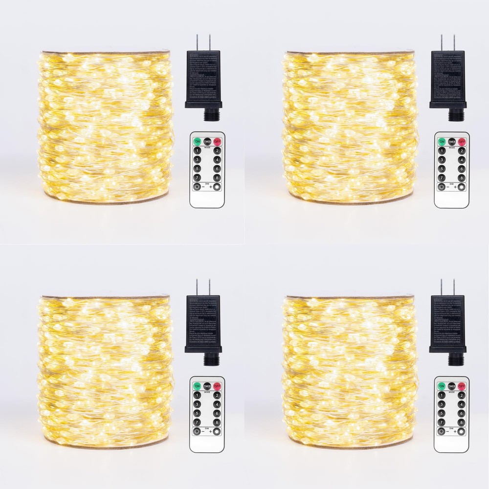 Fairy Lights Plug in,4Pack 100FT 300LEDs Waterproof Led String Lights,8Modes ...