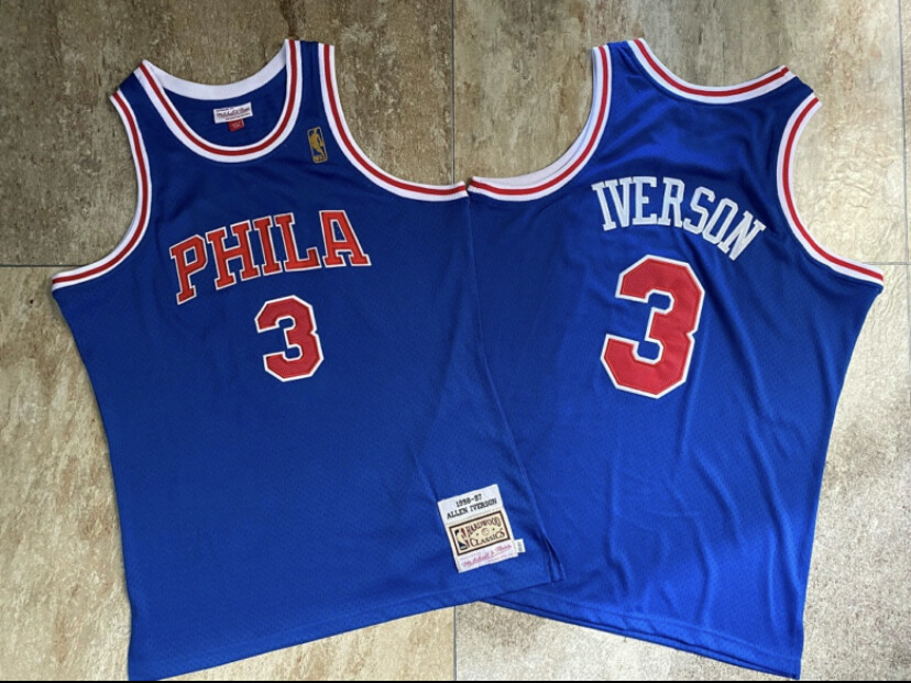 Philadelphia 76ers Allen Iverson blue regular season basketball retro jersey