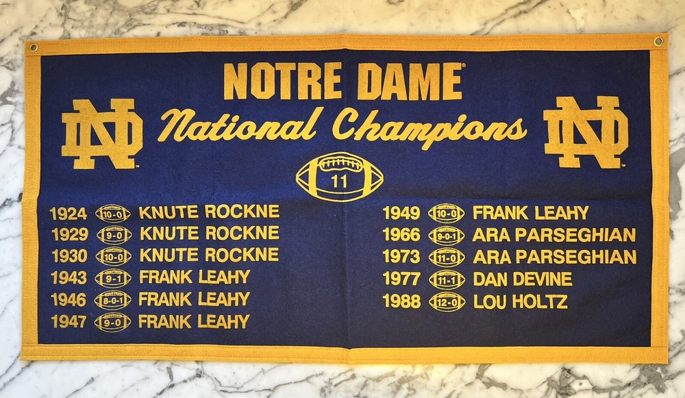 NOTRE DAME FIGHTING IRISH FOOTBALL NCAA  NATIONAL CHAMPIONSHIP COACHES BANNER