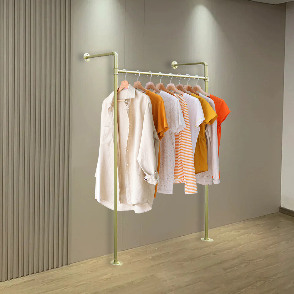 Garment Rack Wall-Mounted Clothing Storage Rack Gold Clothes Stand Metal Retail