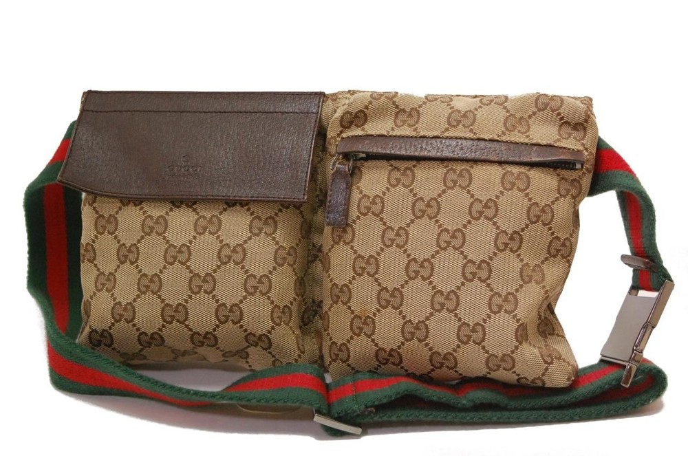 Gucci GG Canvas Monogram Waist Belt Bum Bag Fanny Pack Sherry Brown 0128a