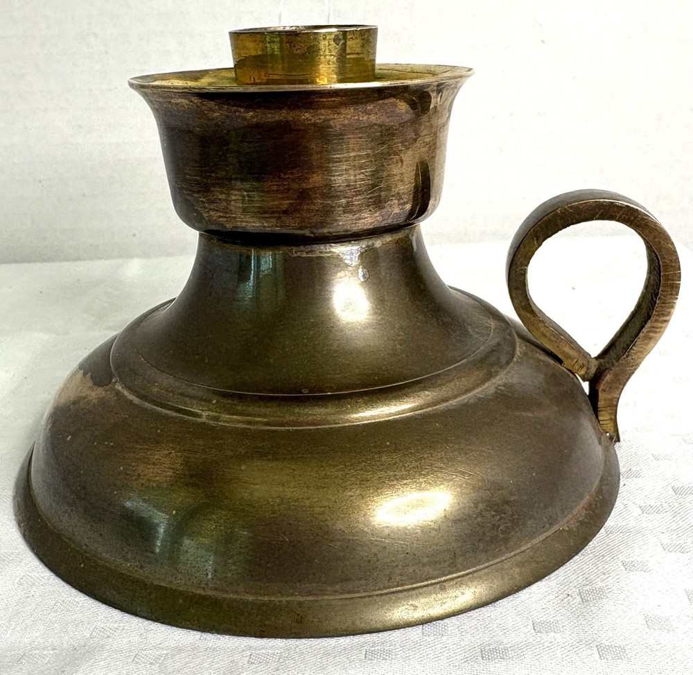 Vintage Solid Brass Chamberstick Candle Holder  3.5”H x 5”W