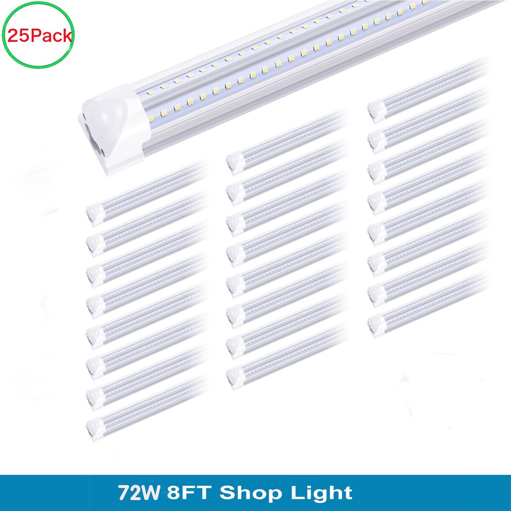 25Pcs 8FT Led Tube Light 72W T8 Integrated 8 Foot Led Shop Light Warehouse 6000K