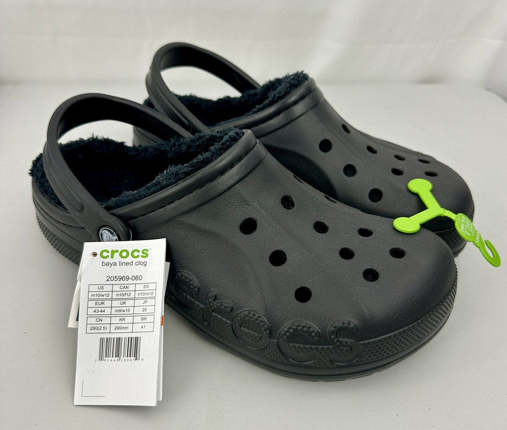 Men's US Size 10 Crocs Baya Lined Clog Black 205969-060