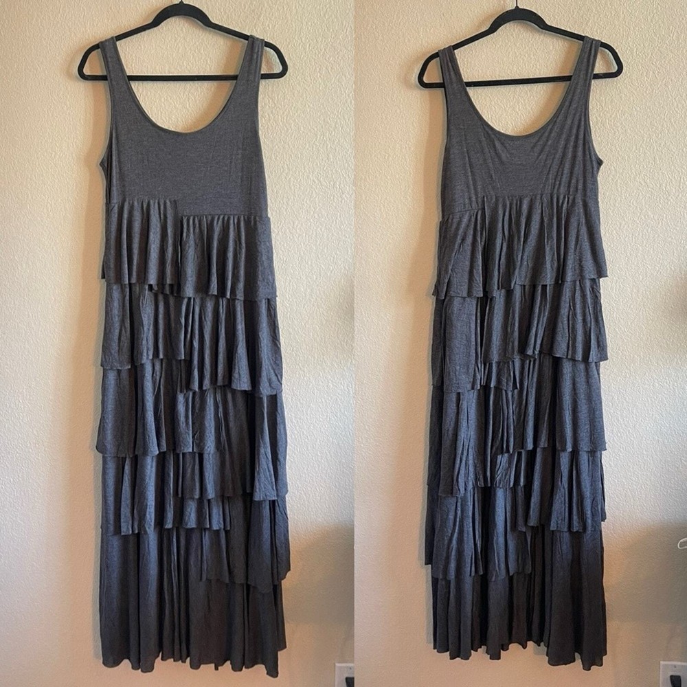 Soft Surroundings Gray Modal Tiered Maxi Length Sleeveless Dress Womens Medium