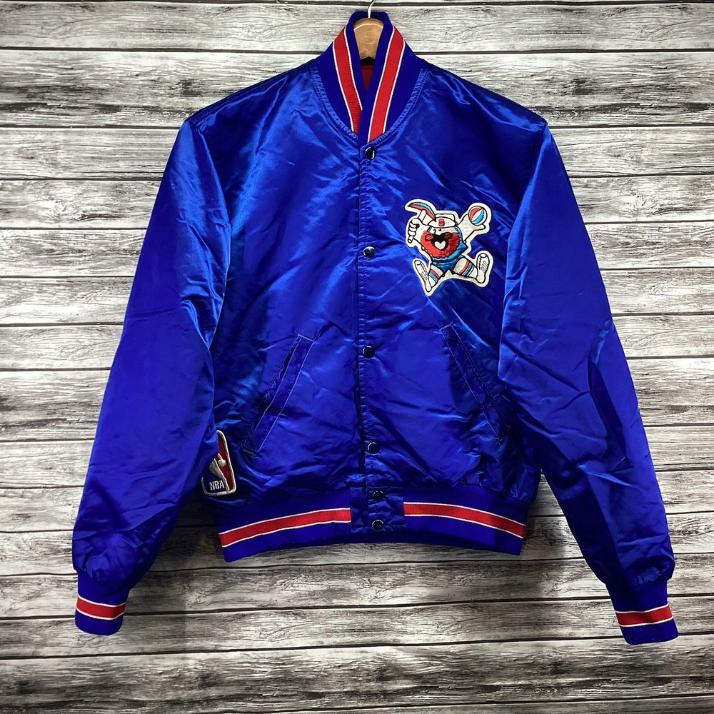 Vintage 80s NBA Denver Nuggets Starter Satin Bomber Jacket Men Medium Blue Rare