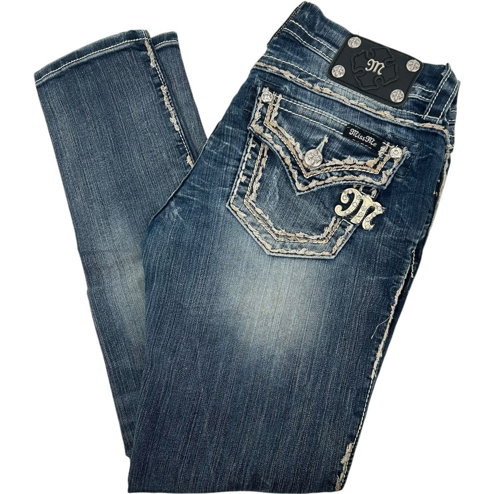 Vintage y2k women's lowrise Miss Me cuffed skinny blue denim jeans JE8010CK4