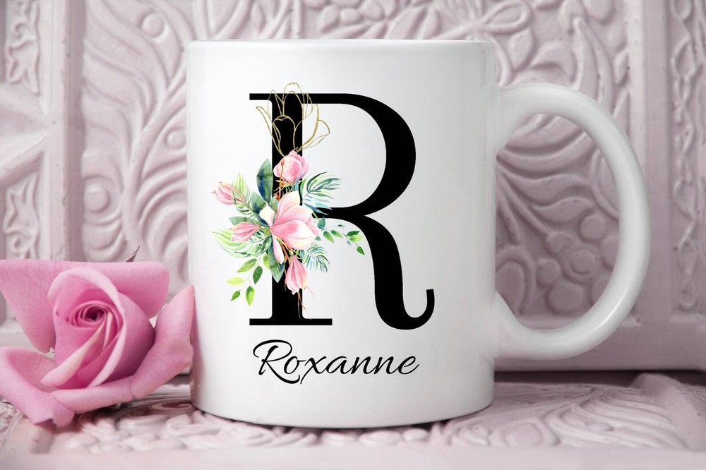 Personalized R Initial Mug Custom Coffee Cup Bestie Gift Monogram Mugs Gift For