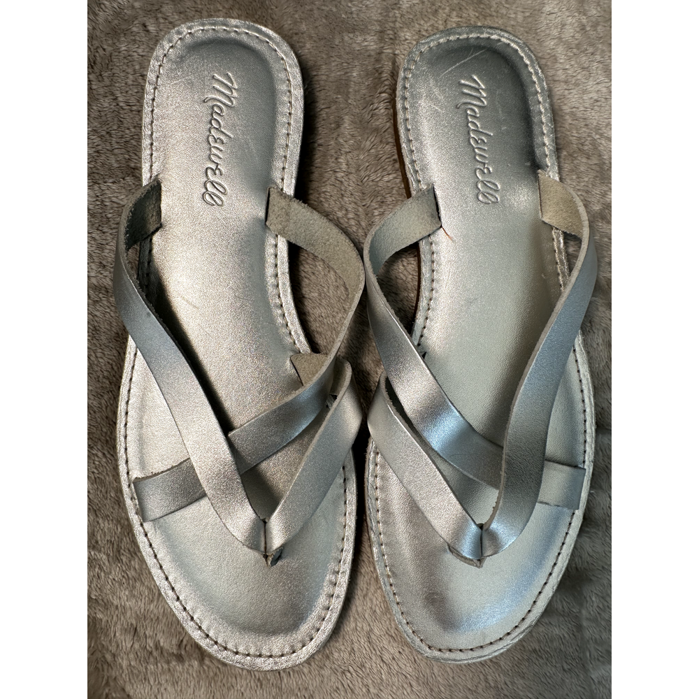 Madewell Boardwalk Silver Metallic Leather Thong Sandals Size 7.5 New Ward