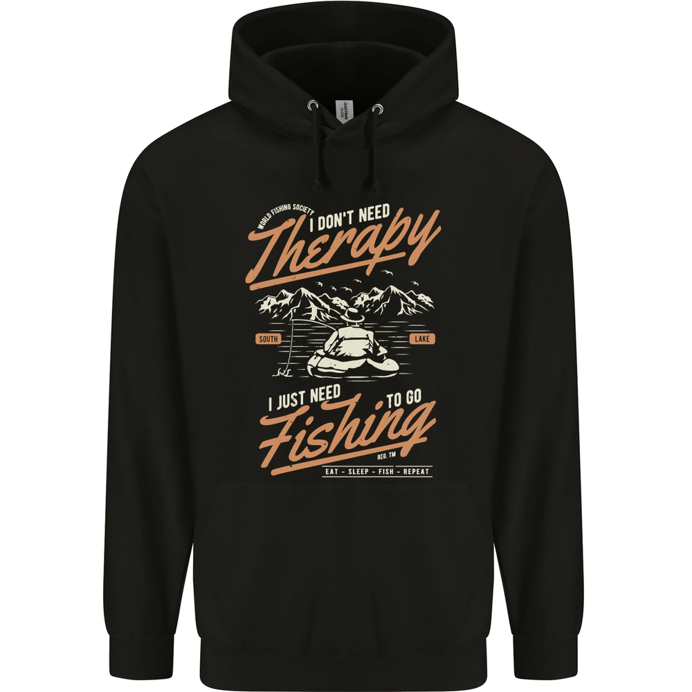 Fishing Therapy Funny Fisherman Mens 80% Cotton Hoodie
