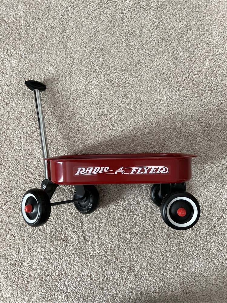 Vintage Radio Flyer Mini Red Metal Wagon Chrome Handle 12” X 7.5