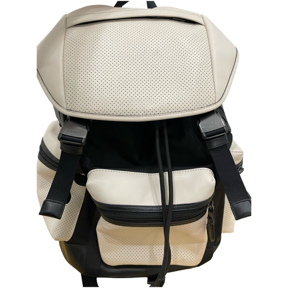 Coach Off-White Perforated Leather Unisex Backpack with Free Tag