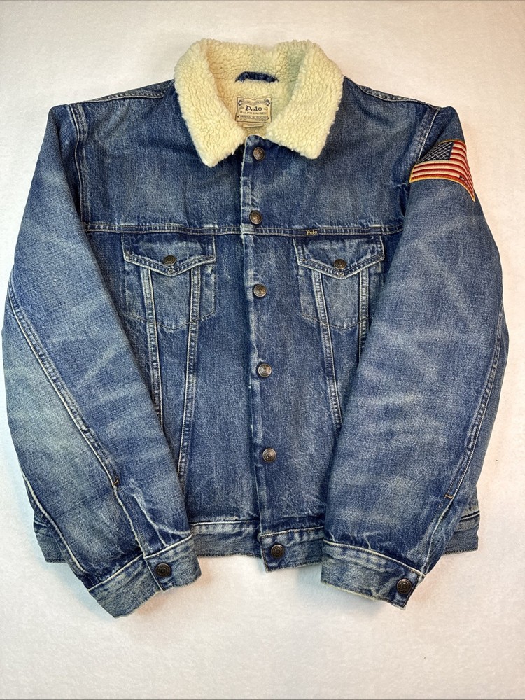 Polo Ralph Lauren Men's Heavy Warm Fleece Lined Sherpa Denim Trucker L  Jacket