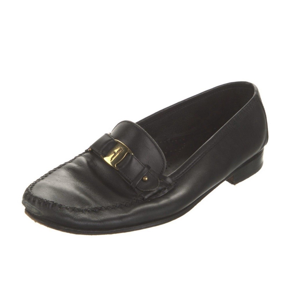 Salvatore Ferragamo Mens Black Leather Penny Loafers Size 10.5