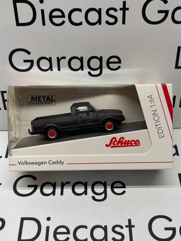 SCHUCO 1980 Volkswagen Caddy Pickup Truck Matte Black Red Rims 1:64 Diecast