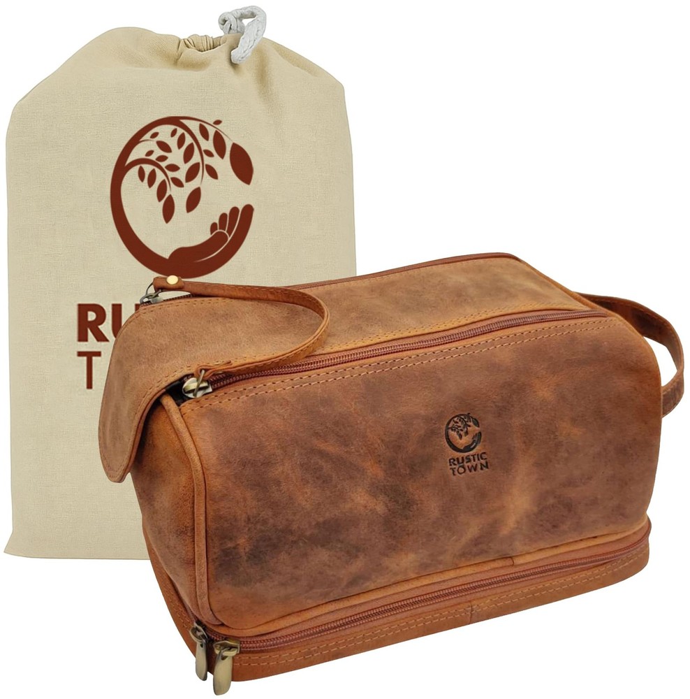 Leather Toiletry Bag Men Women Travel Shaving Organizer Dopp Kit Gift for Him