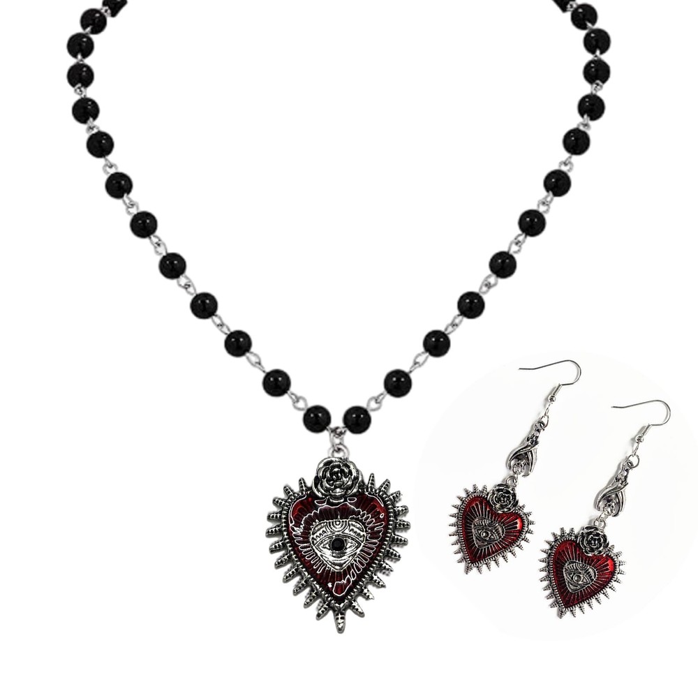 Gothic Y2k Red Heart Necklace & Punk Rock Gothic Evil Eye Red Heart Earrings ...