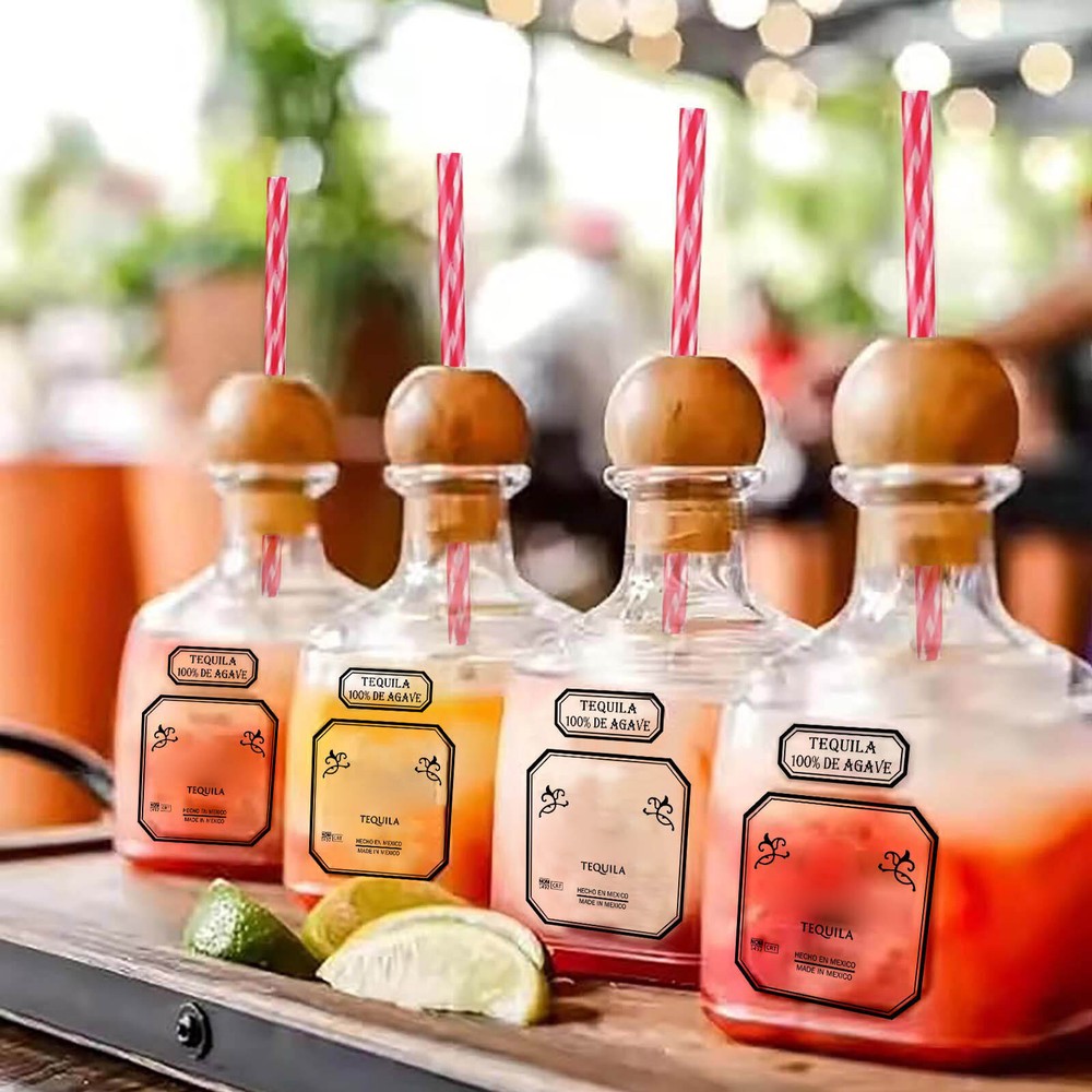 Patron Mini Plastic Bottle with Cork, 375ml Reusable Bottles Decor With Straw