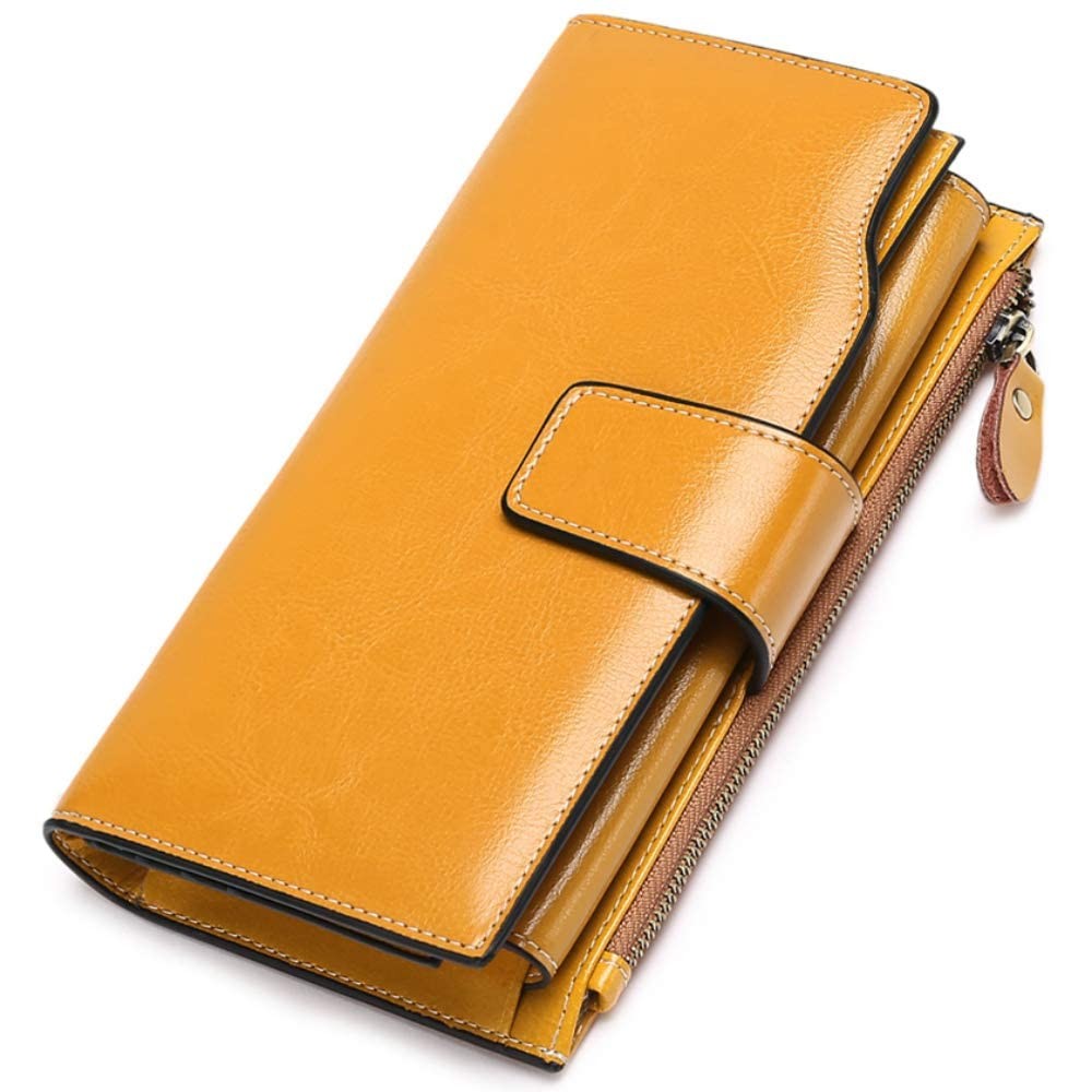 Women's RFID Blocking Leather Clutch Wallet with Zipper Card Holder