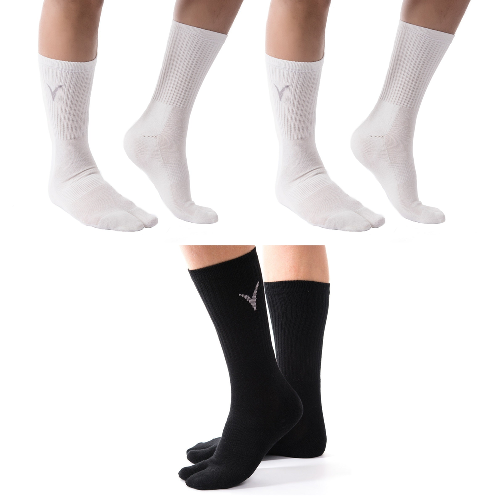 3 Pairs V-Toe Thicker 2 White, 1 Black Flip-Flop Tabi Big Toe Crew Socks Comfort