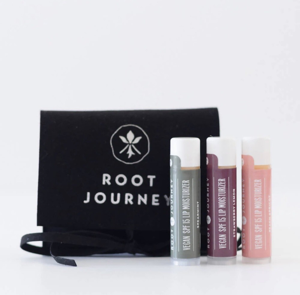 SPF 15 Lip Balm Trio Set with Bag - Spearmint Strawberry Lemon Peach Apricot Flavors  