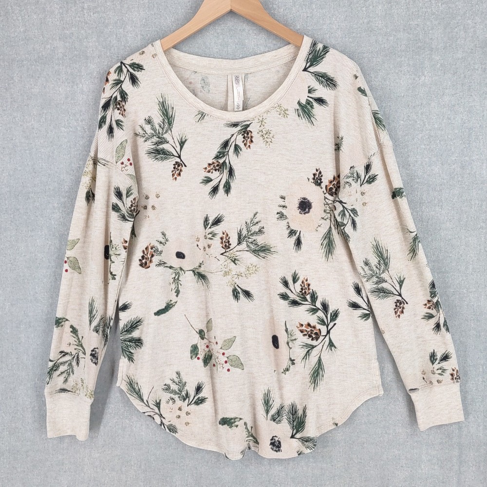 Gilligan OMalley Large Thermal Waffle Knit Pajama Top Cabin Winter Nature Print