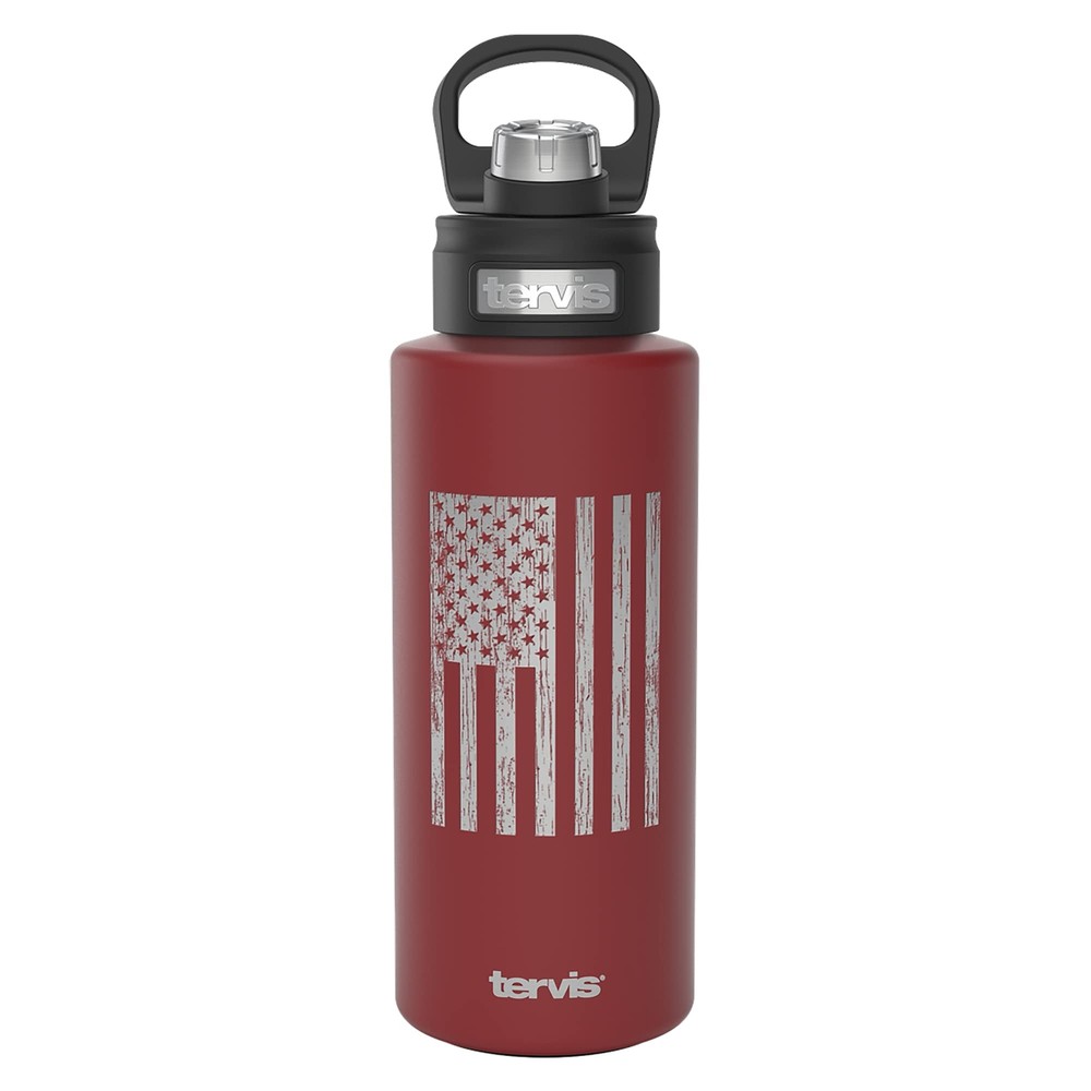Distressed American Flag Engraved on Foxberry Red Triple Walled Insulated Tum...
