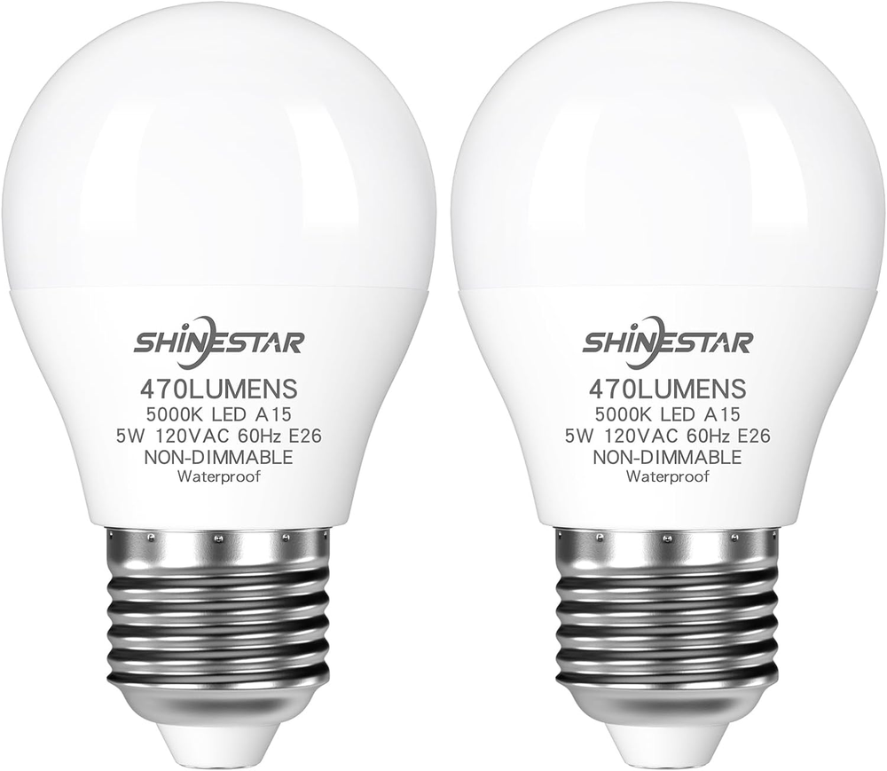 2-Pack Refrigerator Light Bulb, 5 Watt (40W Equivalent), Waterproof A15 LED Bulb