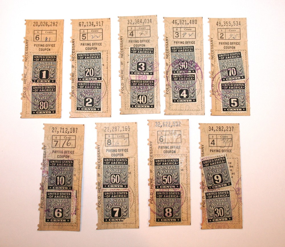 Vintage Set of PN1-PN18 Used Postal Note Stamps on Coupon Lot-image