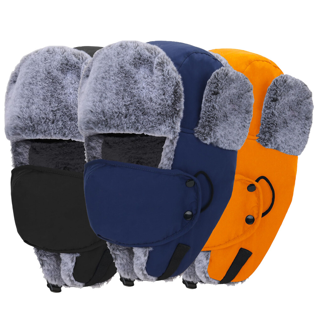 Faux Fur Winter Hat with Face Mask for Men Women Hunting Hiking Outdoor