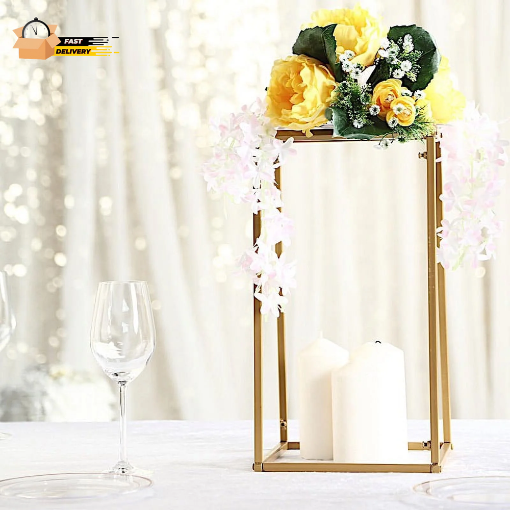 Balsacircle 2-Pack 16-Inch Gold Matte Metal Rectangular Flower Stands for Home Decor