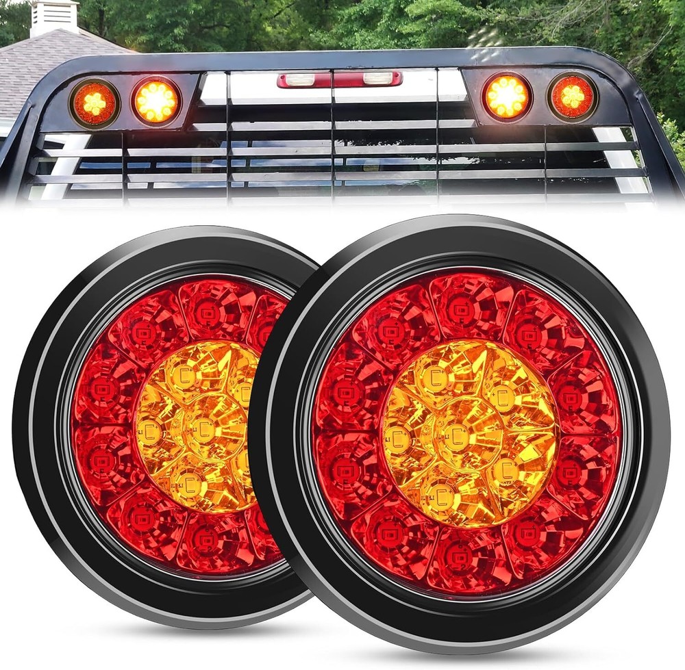 Dual 4-Inch Red Amber 16 LED Trailer Cab Truck Brake Turn Signal Lights