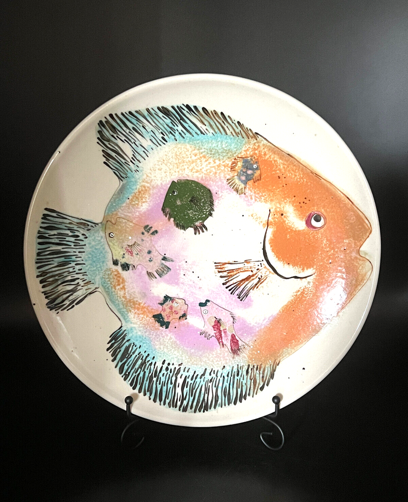 Mei Ming Ware Plate  Fish & Babies Animals & Co Santa Fe NM Art Pottery 1988