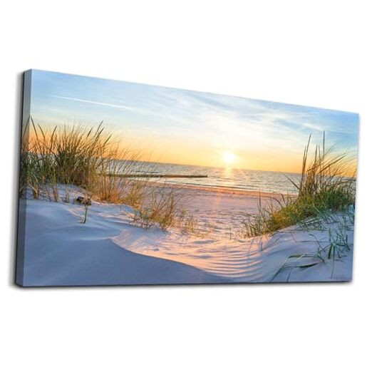 Blue Sun Beach Ocean Landscape Wall Art 40L x 20W for Living Room Decor