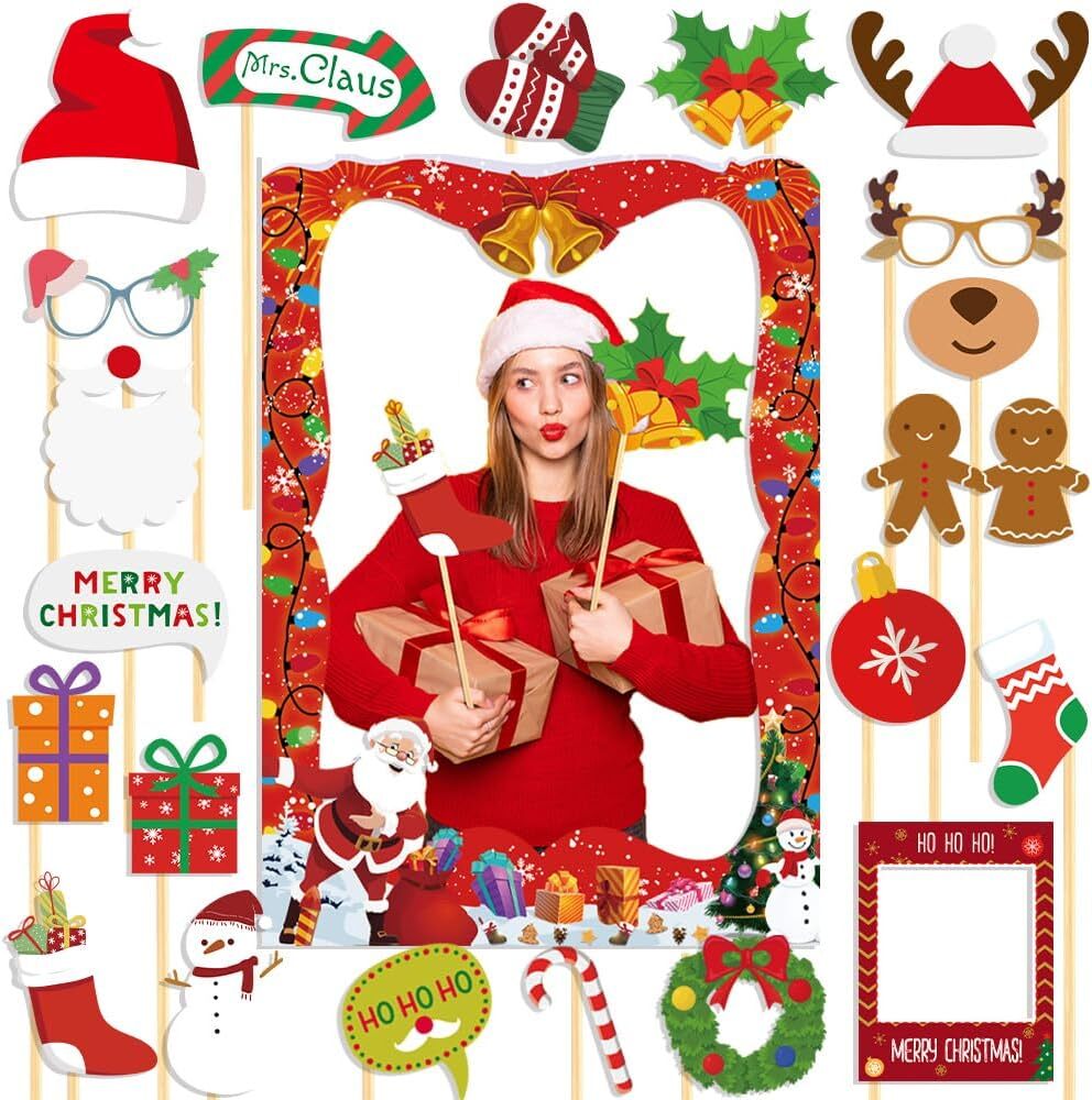 Christmas Photo Booth Props, Selfie Frame Red Green