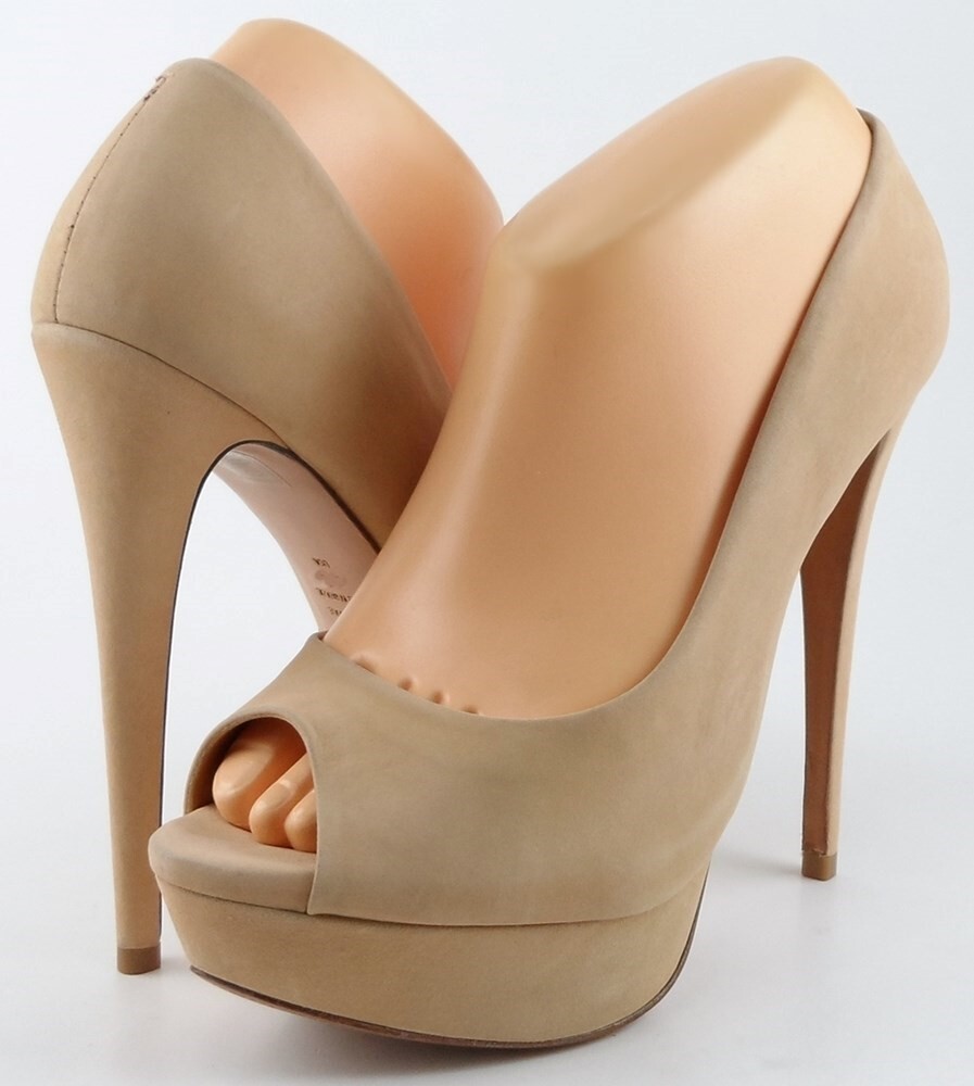 $200 SCHUTZ INGRID Nude Nubuck Designer Peep Toe Pumps High Heels 10