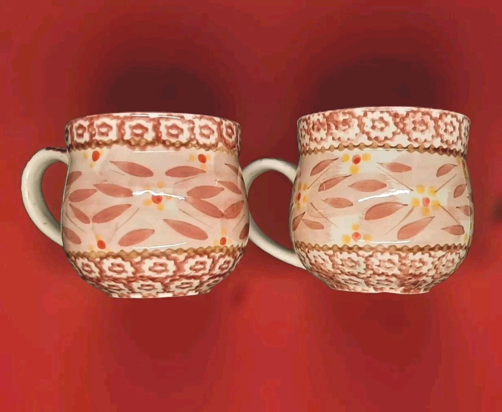 Cottage Core Temp-tations Cranberry Floral Old World Ovenware Cups/Mugs Set 2